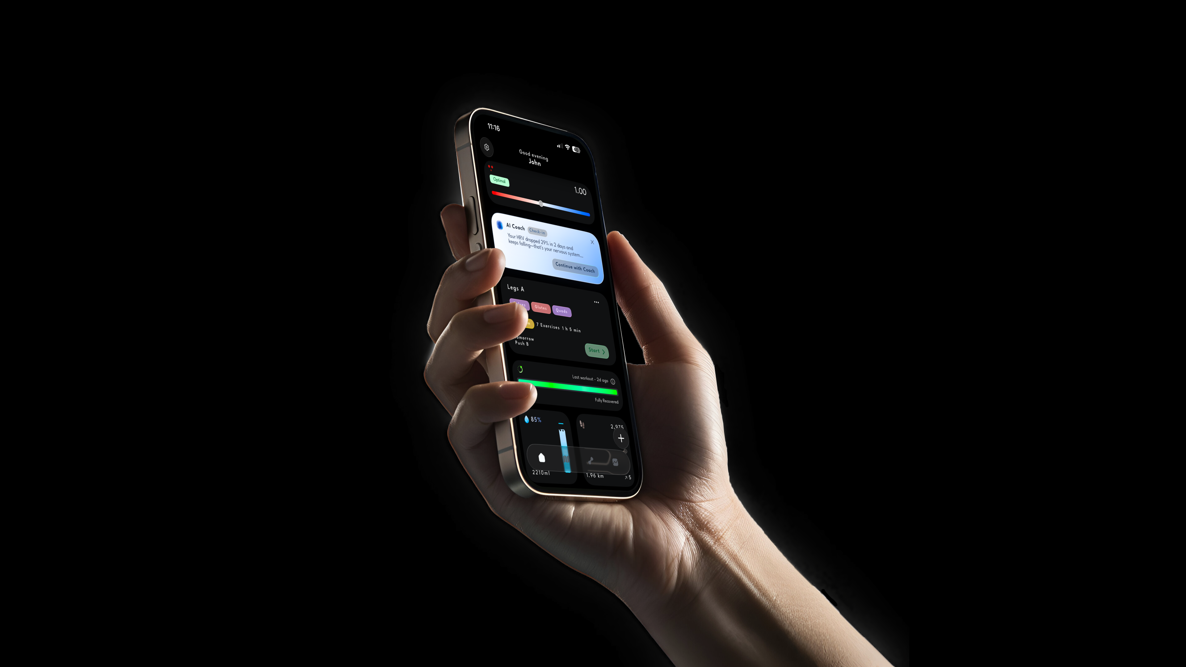 Naro fitness app dashboard on a phone mockup