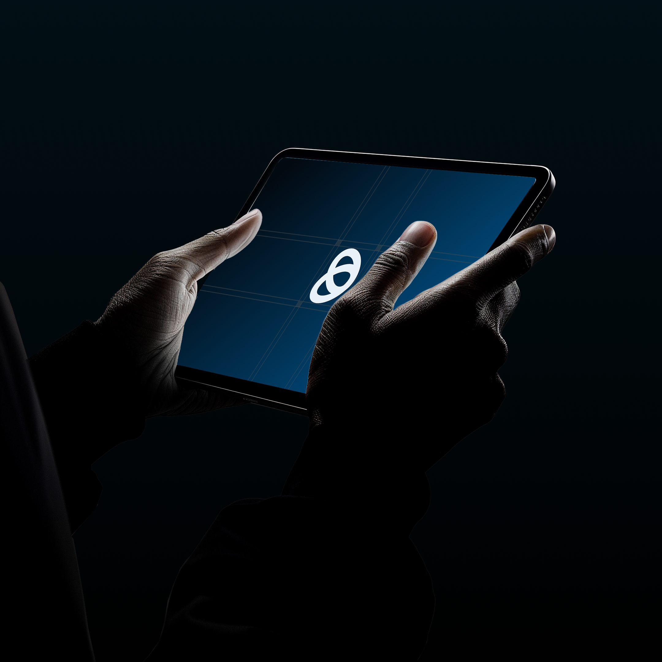 Hands holding a tablet showing product design on screen