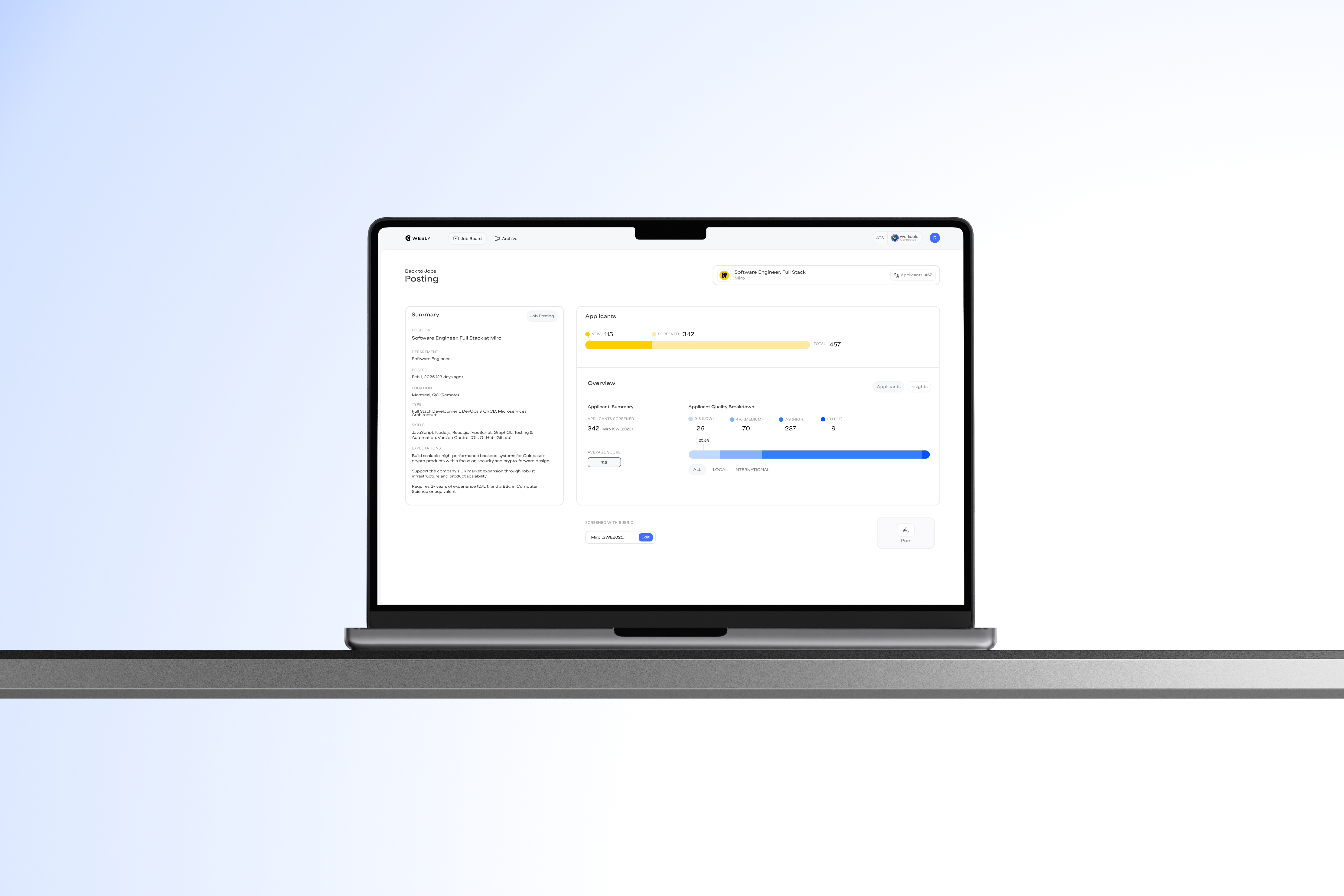 MacBook mockup showing a polished SaaS dashboard interface