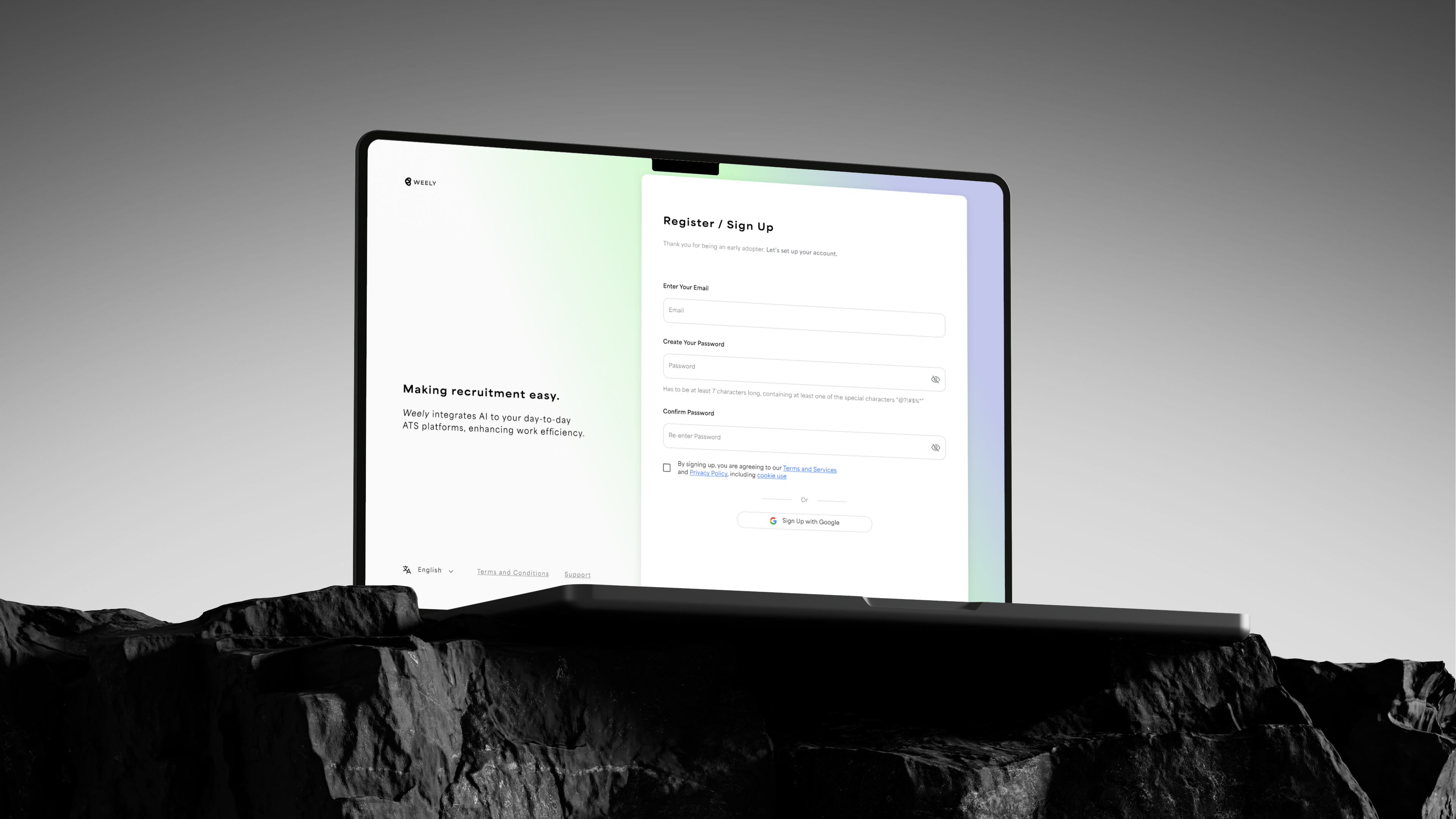 Weely recruitment platform on a laptop mockup